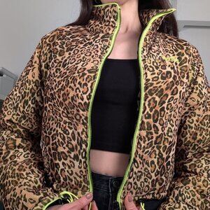 I.AM.GIA Leopard Print Puffer Jacket w/ acid green zip